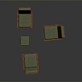 Three Wooden Frame Chairs With Green Cushions And Ottoman Furniture Set