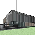 Modern Furniture Factory Industrial Building With Glass Facade Parking And Lawn