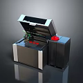 Black Silver Industrial Machine With Open Lid Red Button And Internal Components 3d model