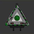 Triangular Green And Black Striped Portable Household Device With Circular Component And Red Indicator Lights