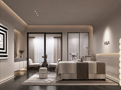 Modern SPA Room Interior With Massage Bed And Ambient Lighting 3d model