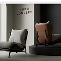 Modern Light Gray And Brown Leisure Chairs With Black Metal Legs And White Curtains Design