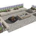 Comfortable Outdoor Sofa Setup With Purple Plants Fire Pit And Coffee Table On Rug 3d model
