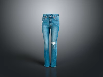 Stylish Blue Flared Jeans With Ripped Knee Details And Casual Fashion Look 3d model