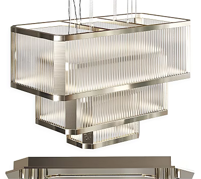 Modern Layered Crystal Chandelier With Ribbed Glass And Metal Frame Pendant Light 3d model