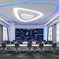 Modern Control Room With Large Screens Data Charts And Ergonomic Office Desks