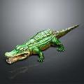 Realistic Green Crocodile Toy Figure With Open Mouth Detailed Scales On Dark Background