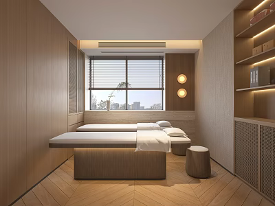 Modern SPA Room With Wooden Decor Massage Beds And Natural Light 3d model