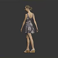 Fashionable Woman In Patterned Dress Standing Gracefully With Heels Against Grey Background