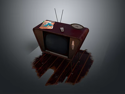 Vintage Retro Computer With Magazine And Small Object On Wooden Surface Gray Background 3d model
