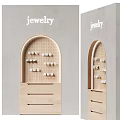 Elegant Wooden Jewelry Display Cabinet with Arched Top and Multiple Hanging Hooks