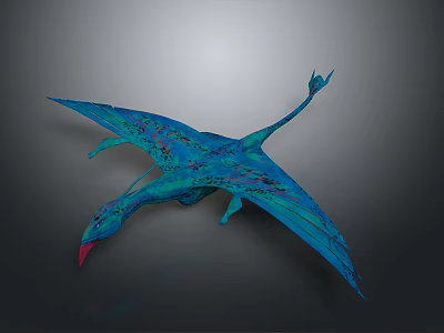 Blue And Teal Pterosaur Game Movie Character With Red Beak And Spread Wings 3d model