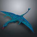 Blue And Teal Pterosaur Game Movie Character With Red Beak And Spread Wings