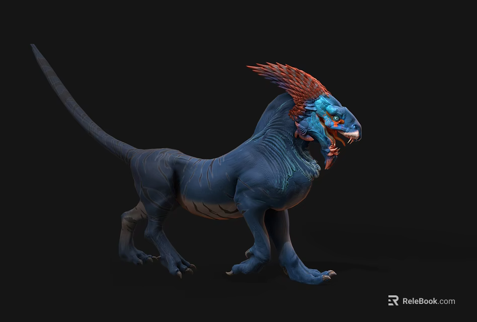 Vibrant Blue Reptile With Red Crest And Detailed Color Patterns 3d model 