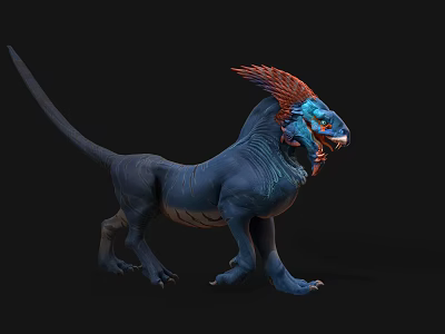Vibrant Blue Reptile With Red Crest And Detailed Color Patterns 3d model