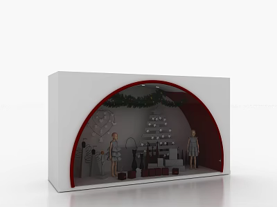 Arched Shop Window Display With Christmas Tree Mannequins And Festive Decorations 3d model