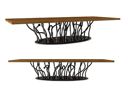 Stylish Dining Table With Wooden Tabletop And Black Metal Twisted Branch Base 3d model
