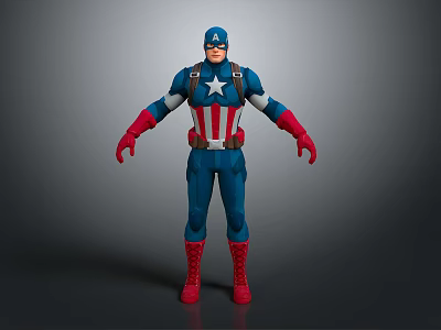 Detailed Captain America Action Figure In Classic Red White Blue Costume With Star Emblem 3d model