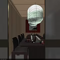 Private Dining Room Interior With Wooden Walls Long Table Black Chairs And Hanging Lamp