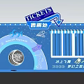 Blue Ticket Office Booth With Starry Elements Rocket And Dream Journey Start 3d model