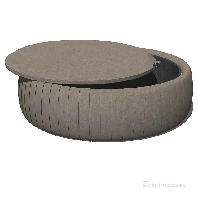 Round Gray Coffee Table With Lift Top Lid And Striped Storage Sides 3d model 