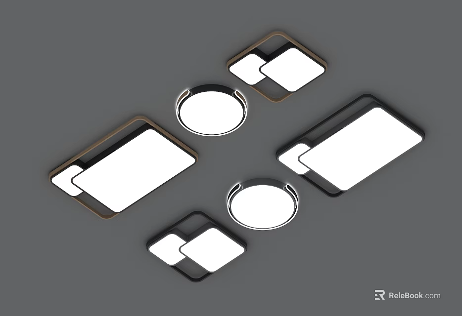 Modern Ceiling Lights With Square And Round Shapes Black Frame White Panel Design 3d model