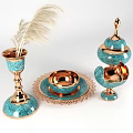 Elegant Turquoise Gold Tableware Set With Candle Holder Bowl Dish And Feather Decoration