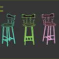 Three Wooden High Back Dining Chairs with Red Upholstered Seats and Slatted Design