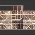 House Frame Model With Wooden Roof Trusses And Brick Base Structure