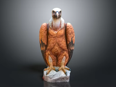 Decorative Eagle Sculpture With White Head Brown Orange Feathers And Stone Base 3d model