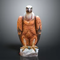 Decorative Eagle Sculpture With White Head Brown Orange Feathers And Stone Base