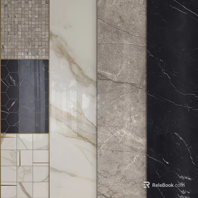 Various Decorative Stone Tiles Showcasing Marble Textures Hexagon Patterns And Colors 3d model