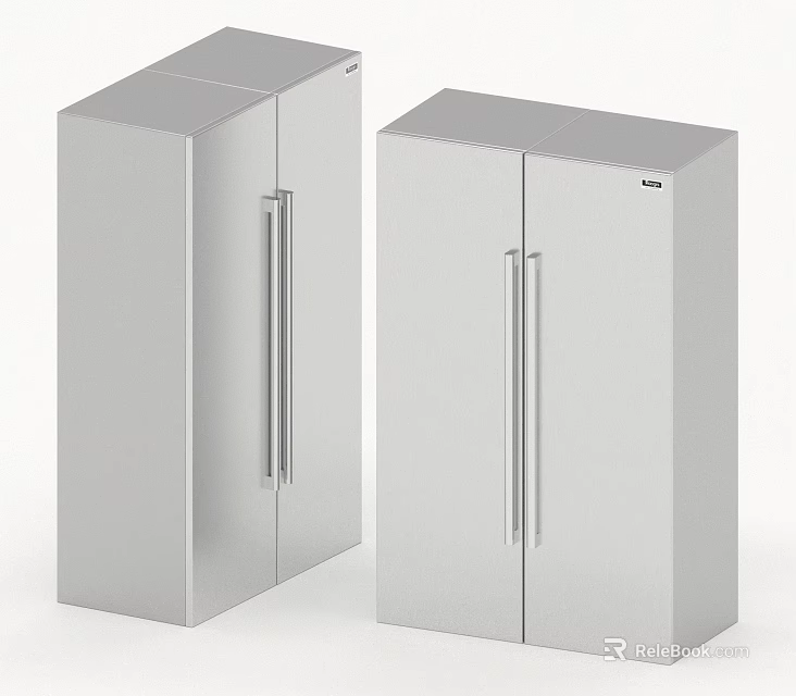 Stainless Steel Double Door Refrigerators Home Appliances With Silver Finish Modern Design 3d model 