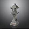 Traditional Stone Lantern With Pagoda Style Roof And Carved Base Design