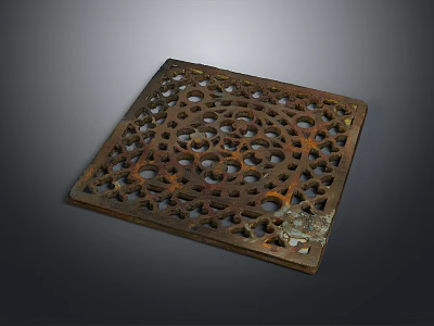 Rusty Square Metal Grate with Intricate Hollow Patterns in Vintage Landscape 3d model