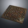 Rusty Square Metal Grate with Intricate Hollow Patterns in Vintage Landscape