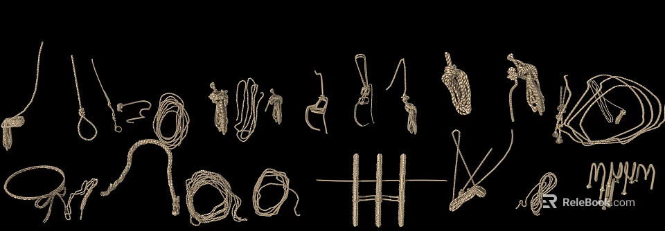 Essential Household Items Including Ropes Hooks Woven Baskets And Storage Clips 3d model 