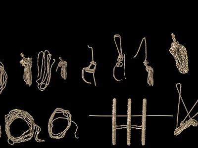 Essential Household Items Including Ropes Hooks Woven Baskets And Storage Clips 3d model