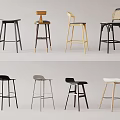 Stylish Modern Bar Stools With Various Designs And Assorted Color Options 3d model