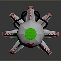 Futuristic Cylindrical Sci Fi Device With Green Glowing Tube Red Accent Dome And Silver Stand