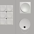 Modern Minimalist Wall Decor with White Square Panels Circular Discs and Gold Accents