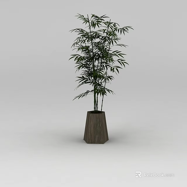 Innovative Tech Exhibition Hall With Bamboo Plant In Wooden Pot 3d model 