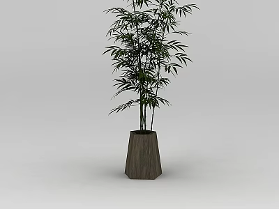 Innovative Tech Exhibition Hall With Bamboo Plant In Wooden Pot 3d model
