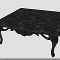 Square Coffee Table With Black Marble Tabletop And Carved Black Legs