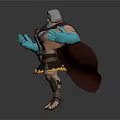 Muscular Greek Style Warrior Character With Blue Arms Red Cape And Decorative Belt
