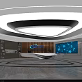 Modern Reception Lobby With Circular White Lighting Marble Floor Wooden Walls And Front Desk