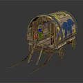Vintage Covered Wagon With Hand Painted Blue Animal Design And Wooden Structure