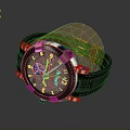 Luxury Wristwatch With Black Leather Strap Gold Frame And Decorative Dial