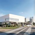 Modern Industrial Factory Building With Large Glass Windows White Exterior And Spacious Entrance Area