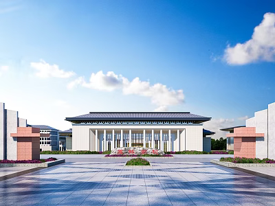 Campus Main School Building Showcasing Symmetrical Design Columned Portico And Spacious Front Plaza 3d model